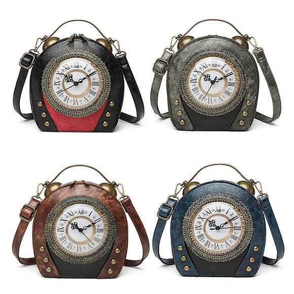 3243 Real Working Clock Handbags Purse Antique Steampunk Shoulder Bag PU